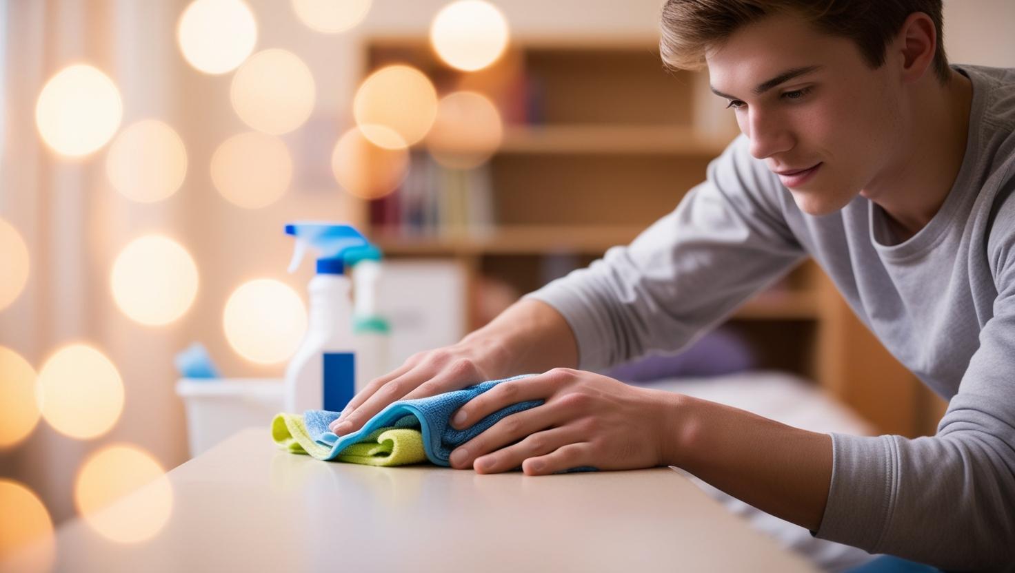 Last-minute dorm room clean